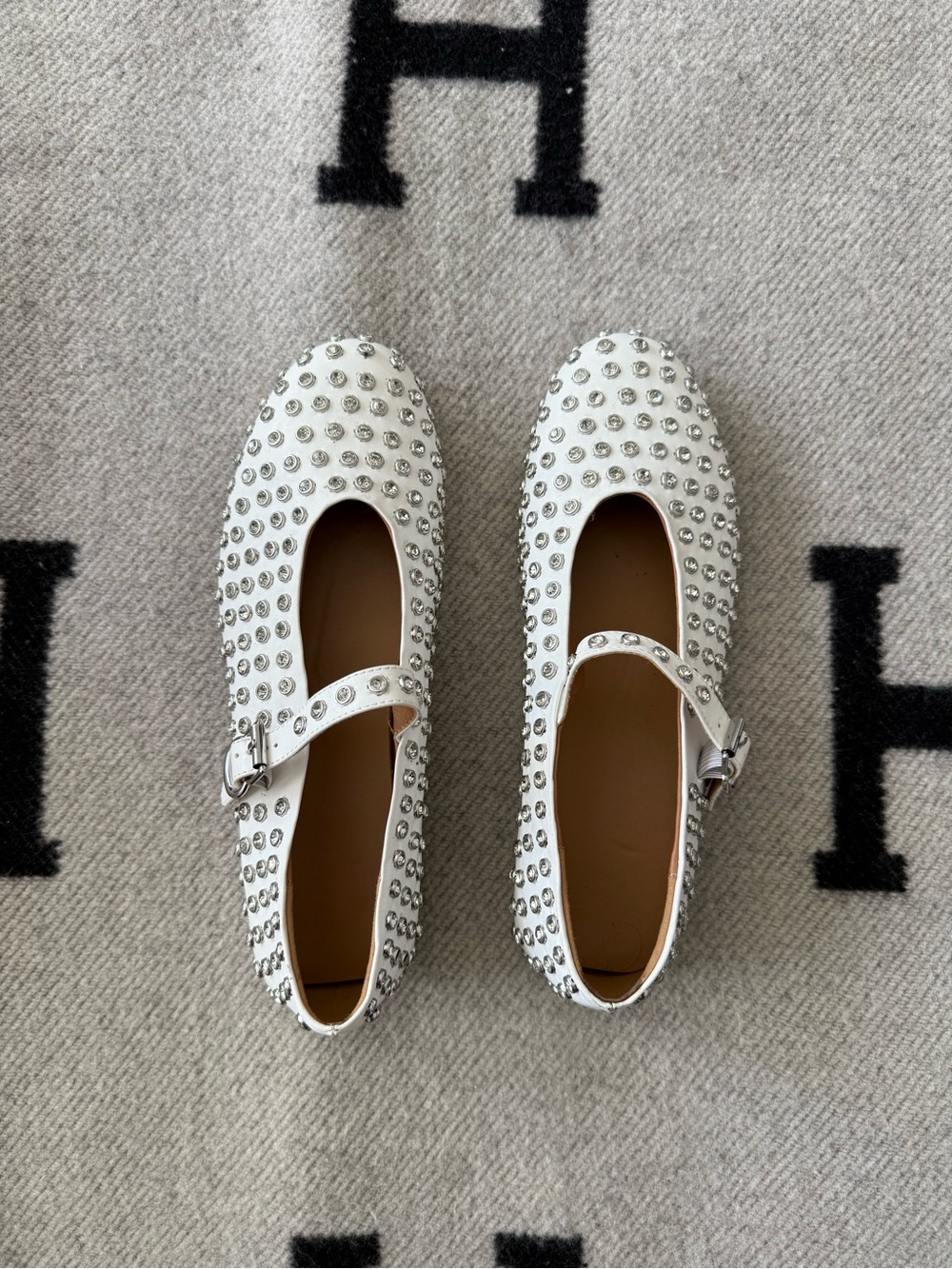 Alaïa-Inspired Crystal Embrllished Ballet Flats, Size 9, Worn Once
